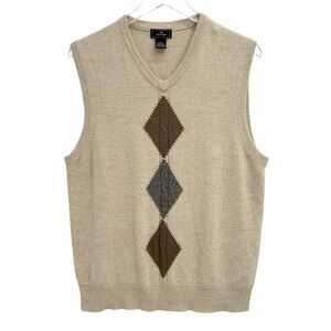 Vintage 90s Dockers Argyle Vest Sweater Mens M Preppy Academia Tan Knit V-Neck